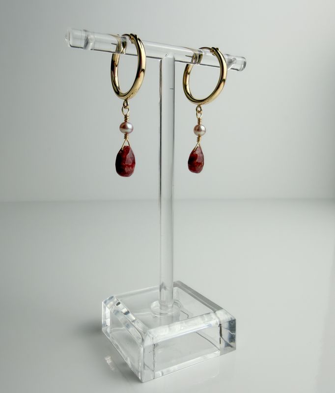 Gold Filled Thulite & Pearl Earrings