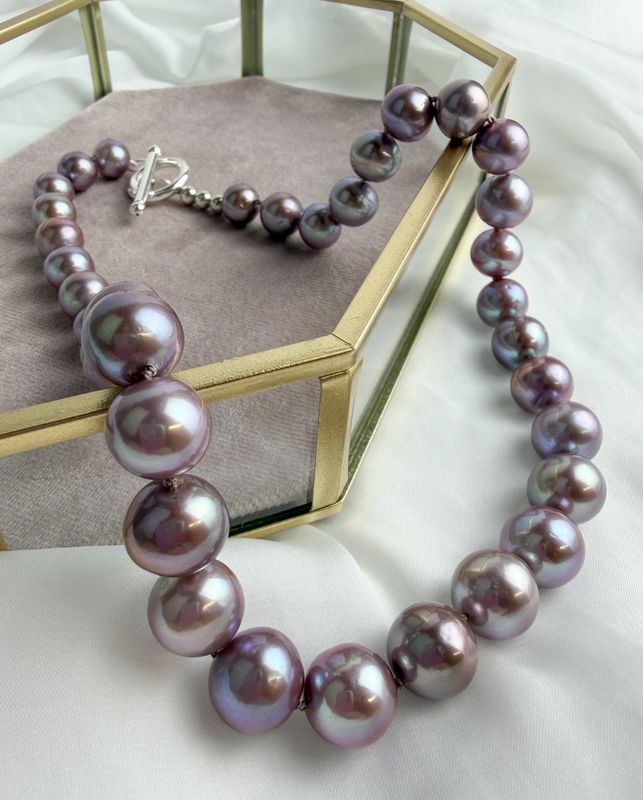 Triple AAA Grade Freshwater Pearl Necklace, Lavender Grey 20"