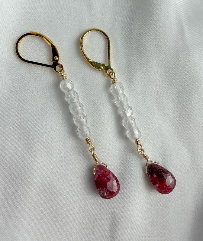 Gold Filled Thulite & Crystal Earrings