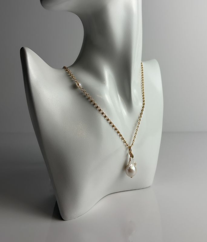 Gold Filled Necklace with Baroque Pearl 25"