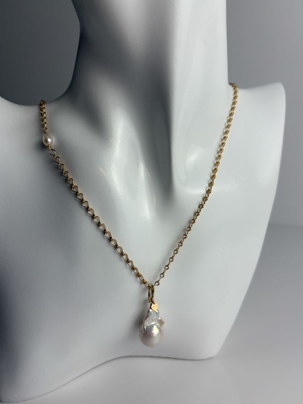 Gold Filled Necklace with Baroque Pearl 25"