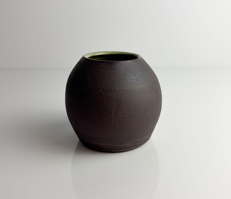 Orb Pottery Vase Aqua Glaze on Black Clay