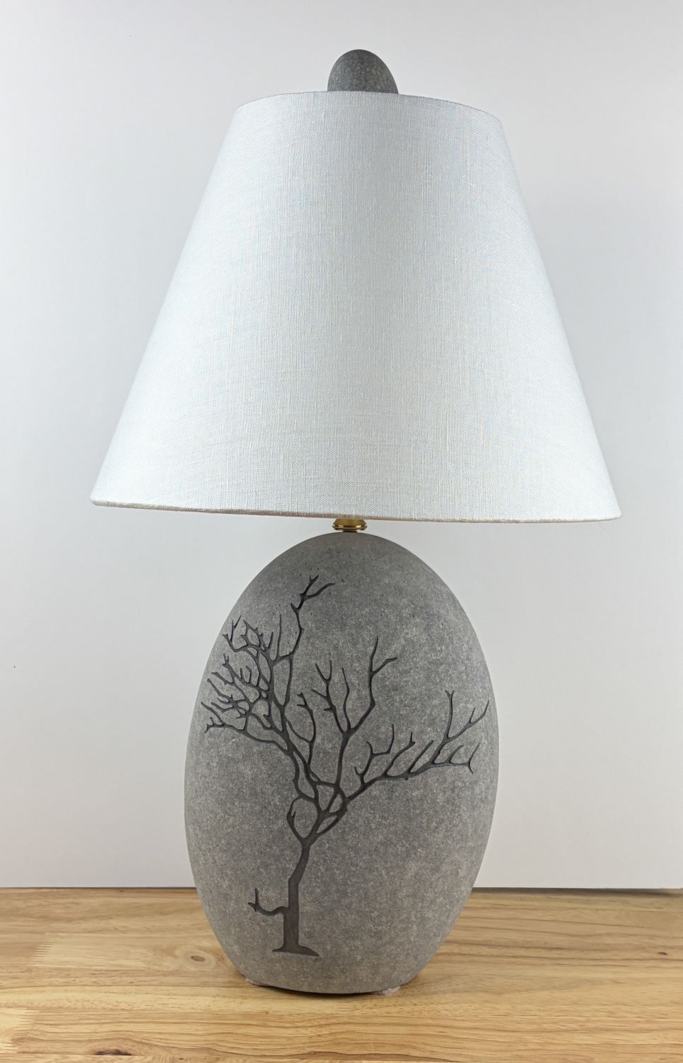 Tree Engraved Beach Stone Lamp
