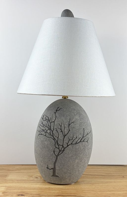 Tree Engraved Beach Stone Lamp
