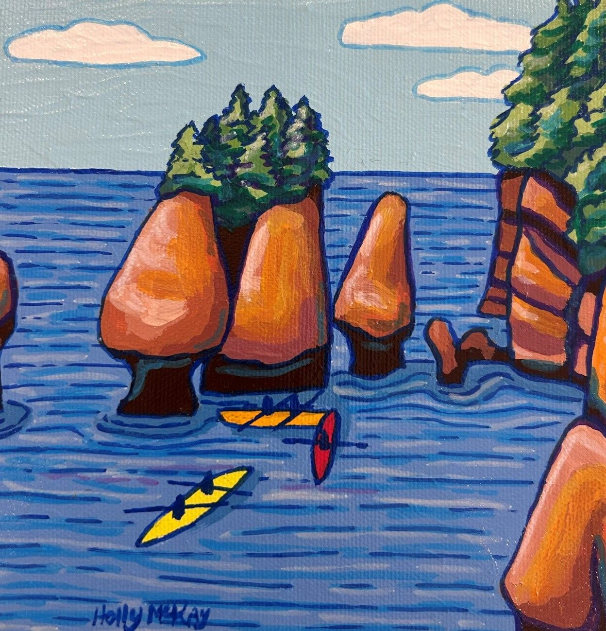 Original Small Acrylic Painting of Kayaking in the Hopewell Rocks Landmark in NB Canada by Saint John Artist Holly McKay 