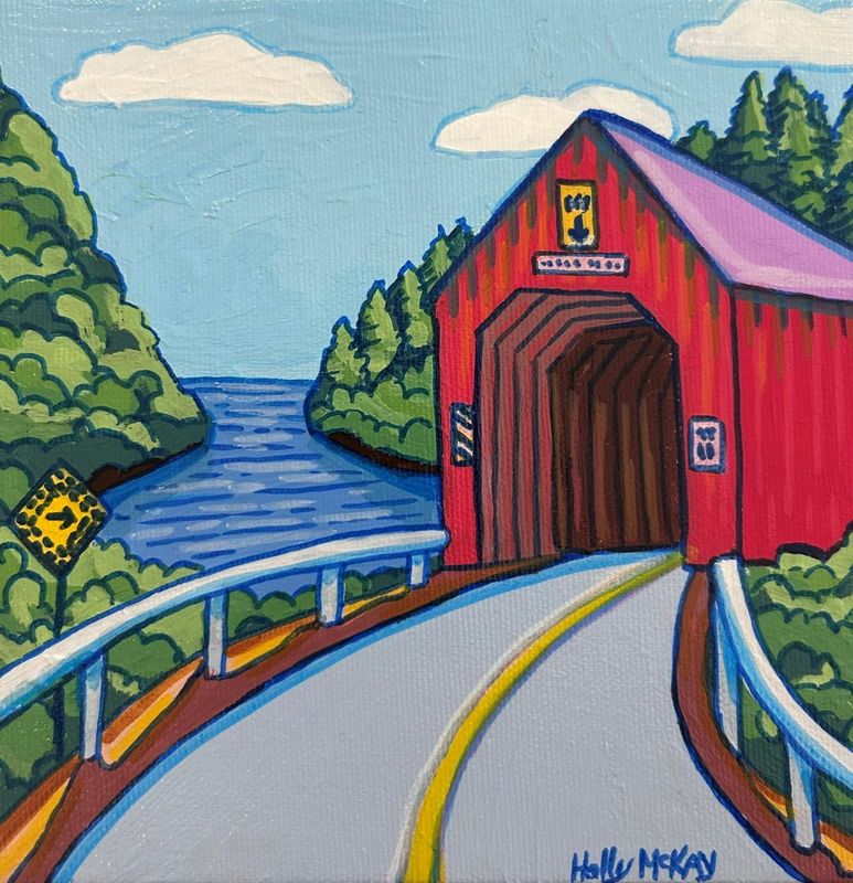 "Covered Bridge in Alma" 6x6" Acrylic on Canvas