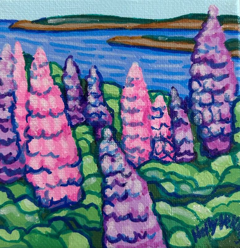 "Lupins" 4x4" Acrylic on Canvas