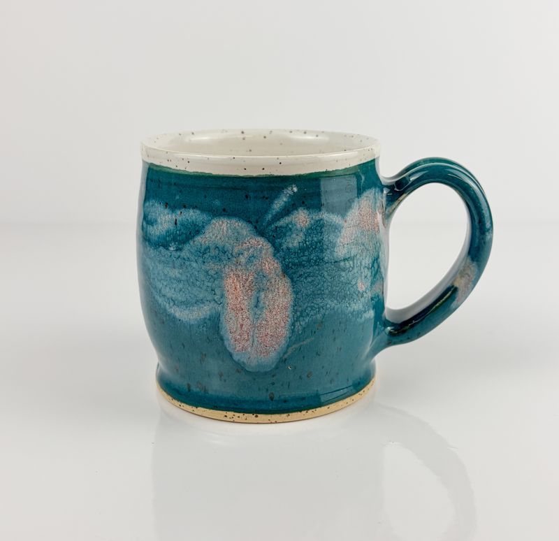 White Speckled Pottery Mug with Teal By Halifax Artist Laura Rae Studio 