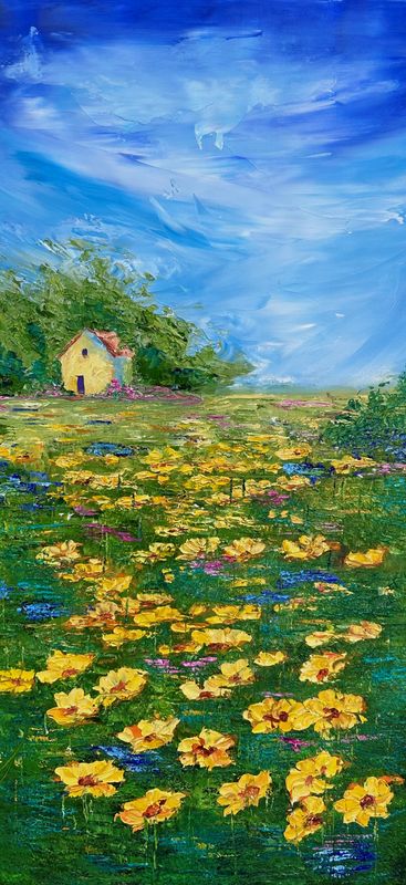 "She Smiled and He Knew She was a Keeper" Oil Knife Painting on Canvas 12x24"