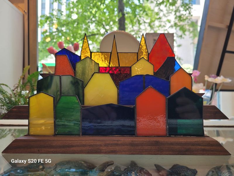 Stained Glass Jellybean Row Houses - 9"
