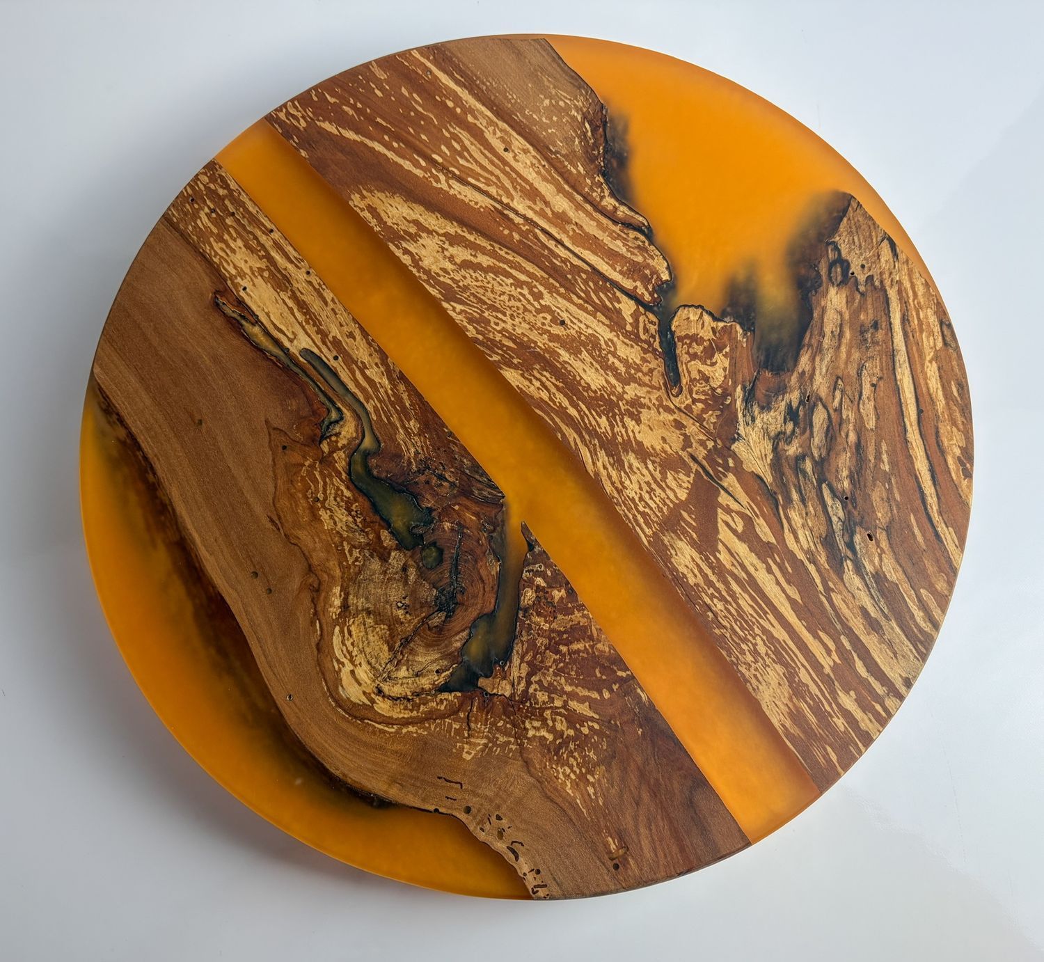 Spalted Walnut &amp; Orange Epoxy 14" Lazy Susan Board
