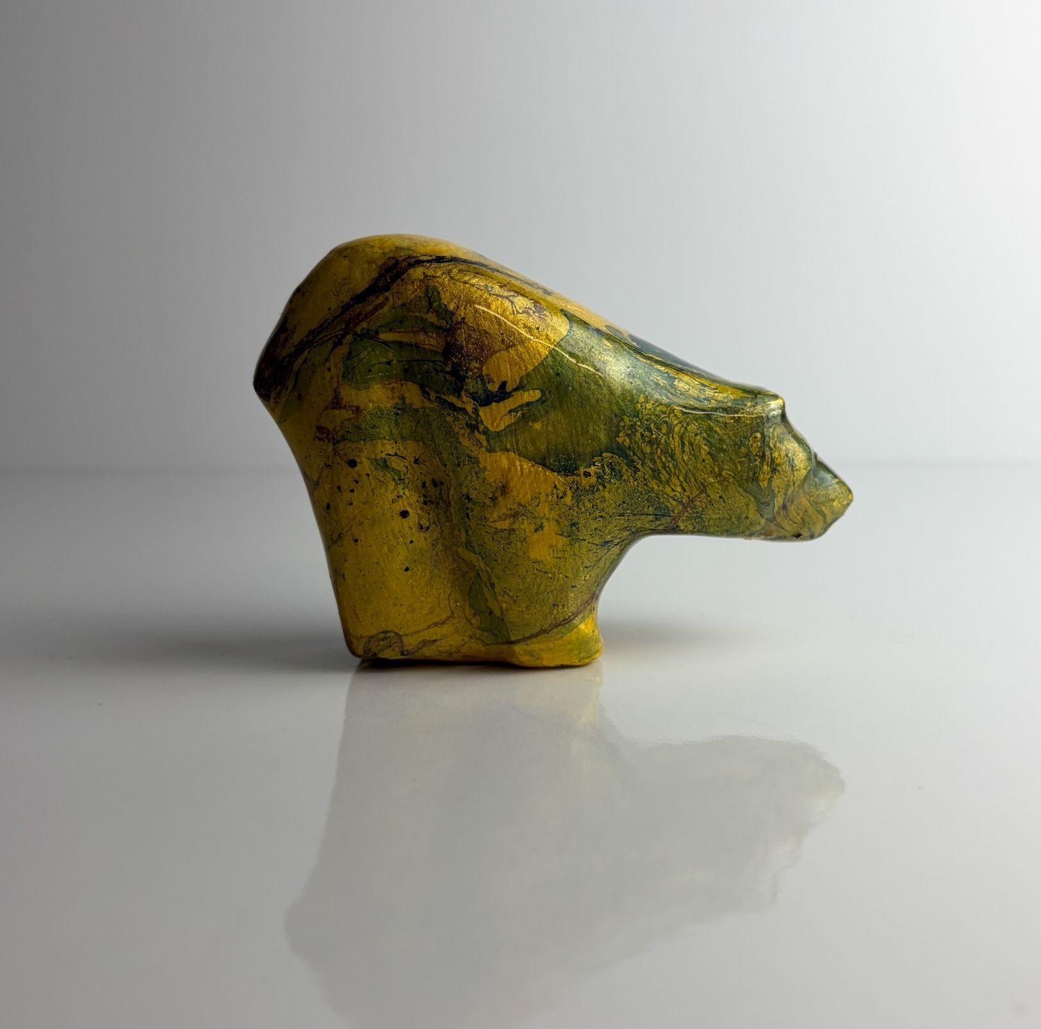 Bear Head Down Gold Composite Soapstone Sculpture