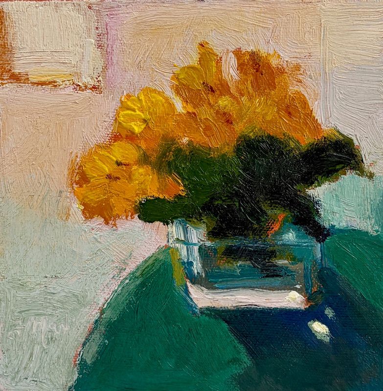"Golden Blooms" 6x6" Oil Painting on Canvas