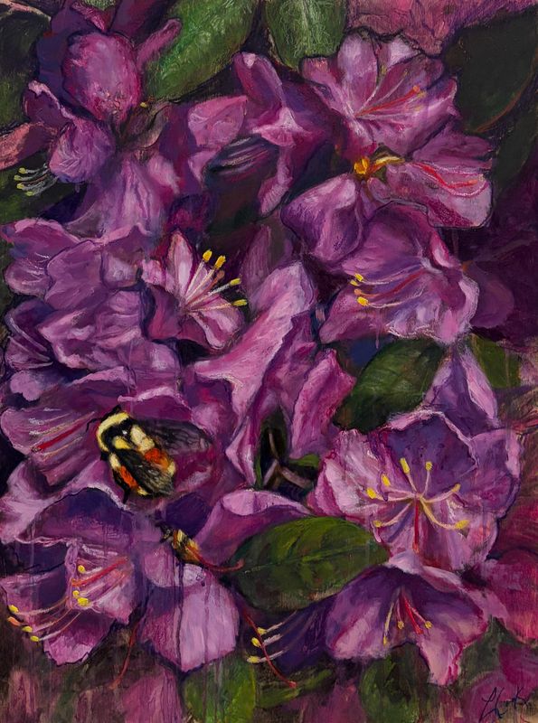 "Chaos in Azaleas II" 18x24" Acrylic Mixed Media Painting on Wood canvas