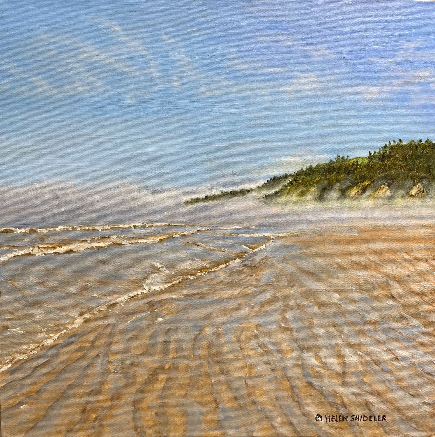"Receding Tide, Long Beach" Oil on Canvas 16x16"