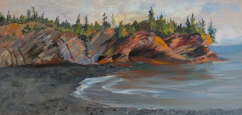 "Caves at St. Martins" Acrylic 12x24" Framed 13.25x25.25