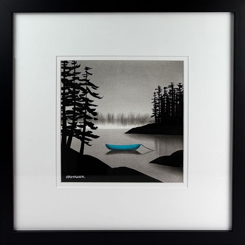 "The Teal Tour" 7.5x7.5" Acrylic &amp; Charcoal Painting Framed 17.25x17.25"