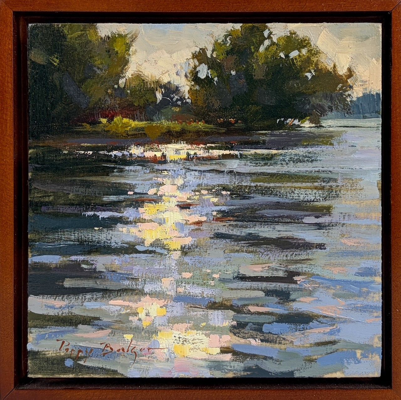 "River Glimmers" 6x6" Oil Painting Framed 7x7"