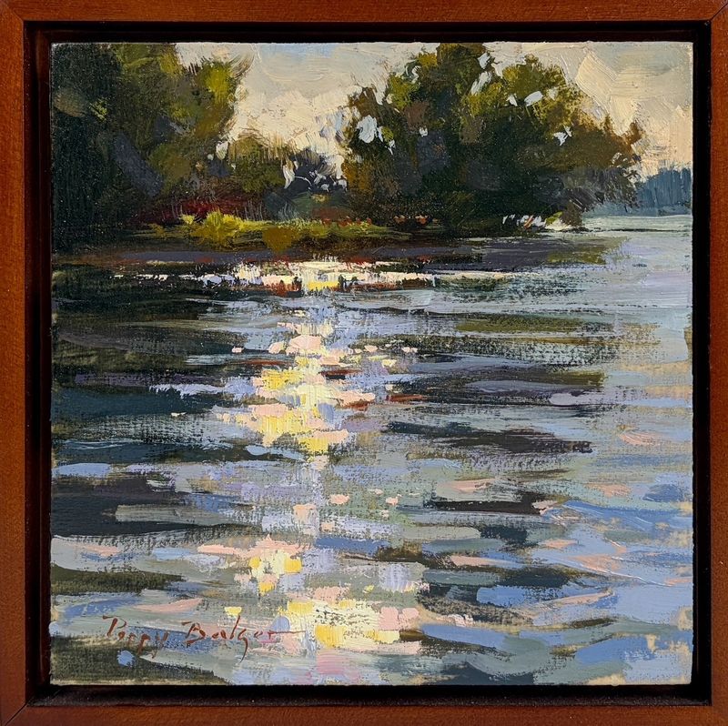 "River Glimmers" 6x6" Oil Painting Framed 7x7"