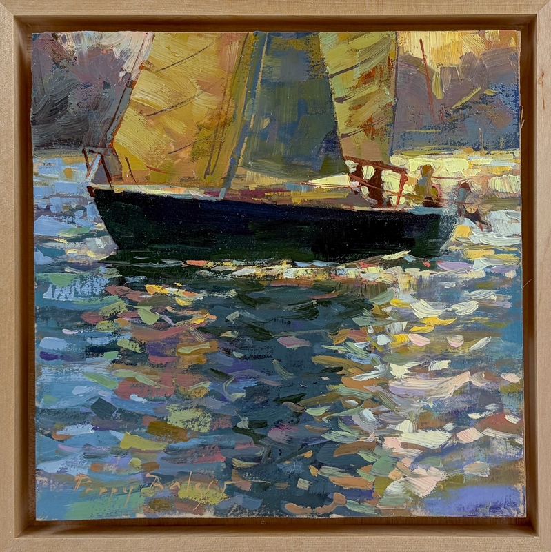 "Sunlit Sail VI" 6x6" Oil Framed 7x7"
