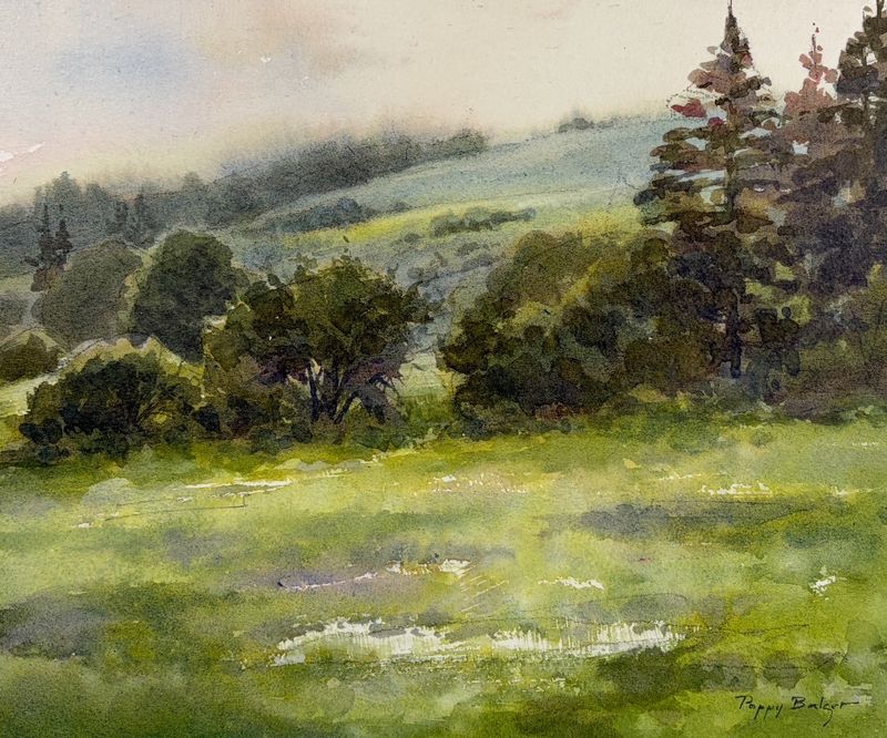 "Green Meadow" 10x12" Watercolor on Wood Canvas