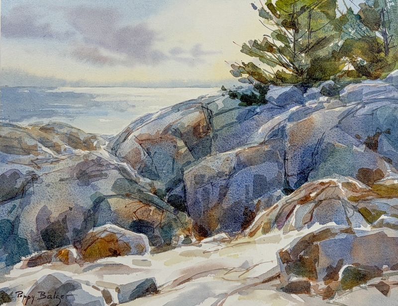 "Granite Coast" 11x14" Watercolor on Wood Canvas
