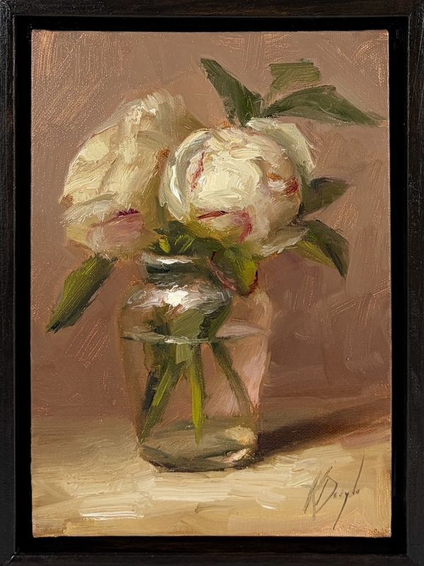"Peony Marshmallows in Glass" 5x7" Framed 6x8" Oil Painting