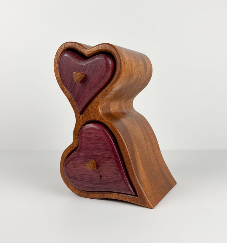 Hearts 2 Drawer Bandsaw Box African Mahogany and Purple Heart