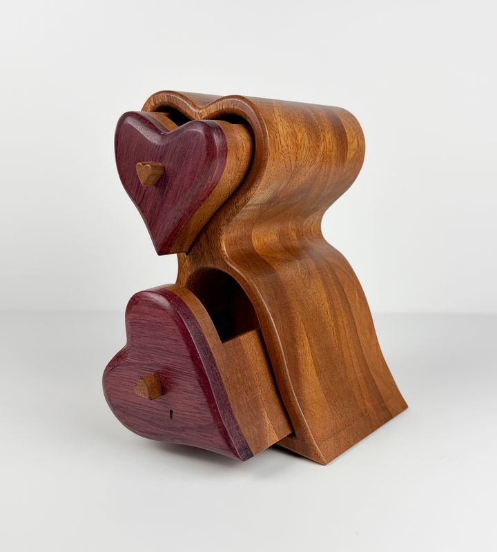 Hearts 2 Drawer Bandsaw Box African Mahogany and Purple Heart