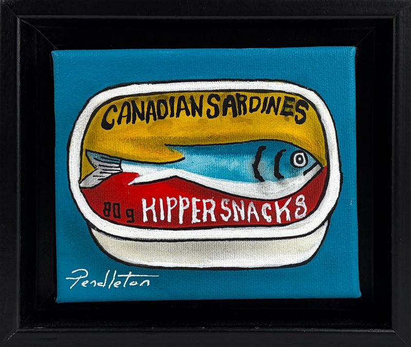 "Happy Herring" 4x5" Acrylic Painting Framed 5.75x6.75"