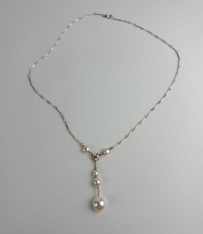 Freshwater Pearl Drop Sterling Silver, CZ &amp; 14K Gold-Filled Necklace