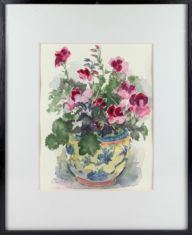"Royal Geraniums" 10.25"x13.25" Framed 17.75x21.5"  Watercolor