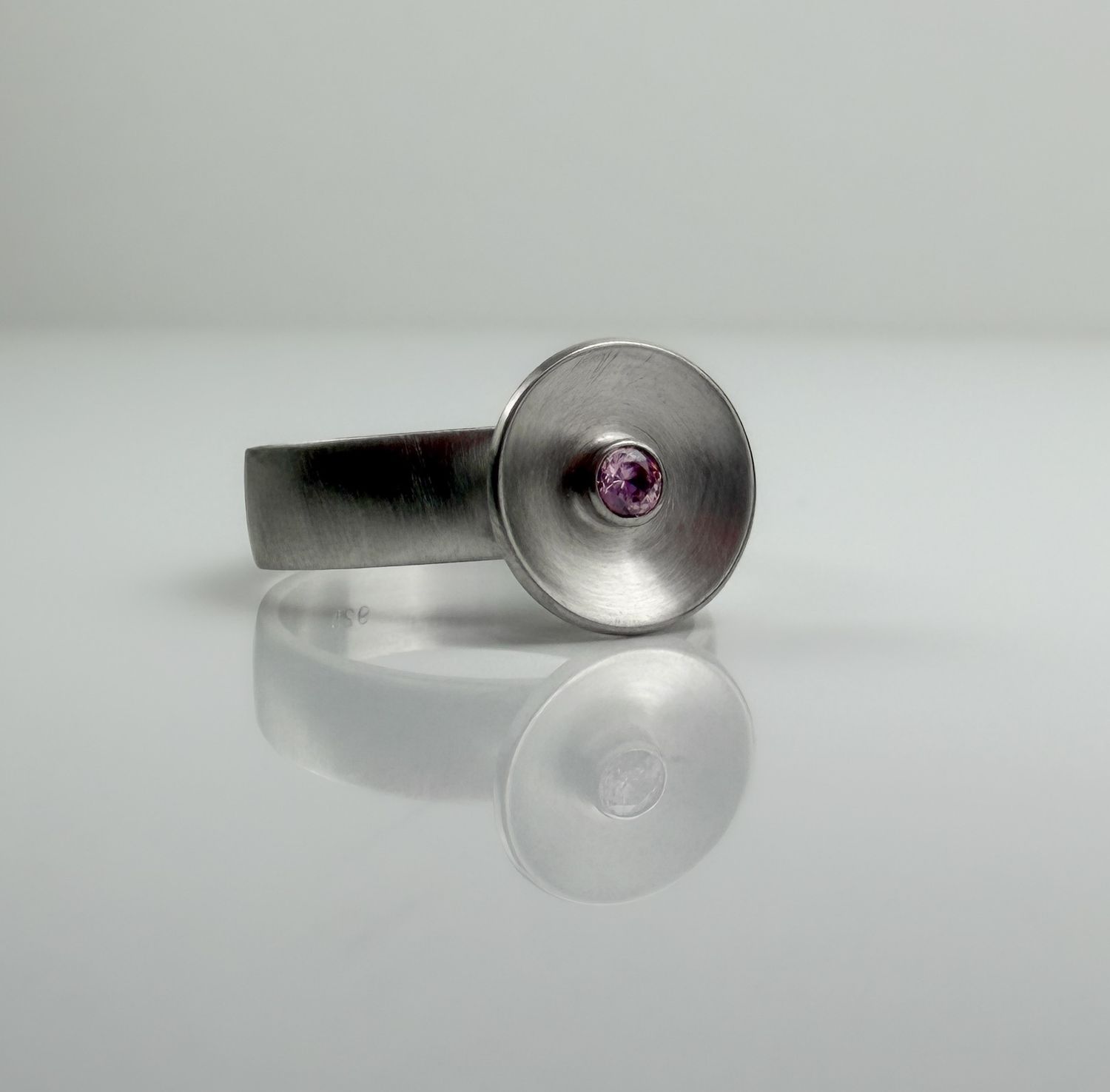 Pink Spinel &amp; Brushed SS Ring Size 10