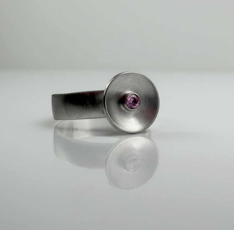 Pink Spinel & Brushed SS Ring Size 10