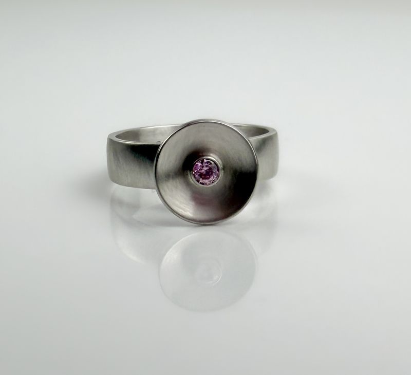 Pink Spinel & Brushed SS Ring Size 10