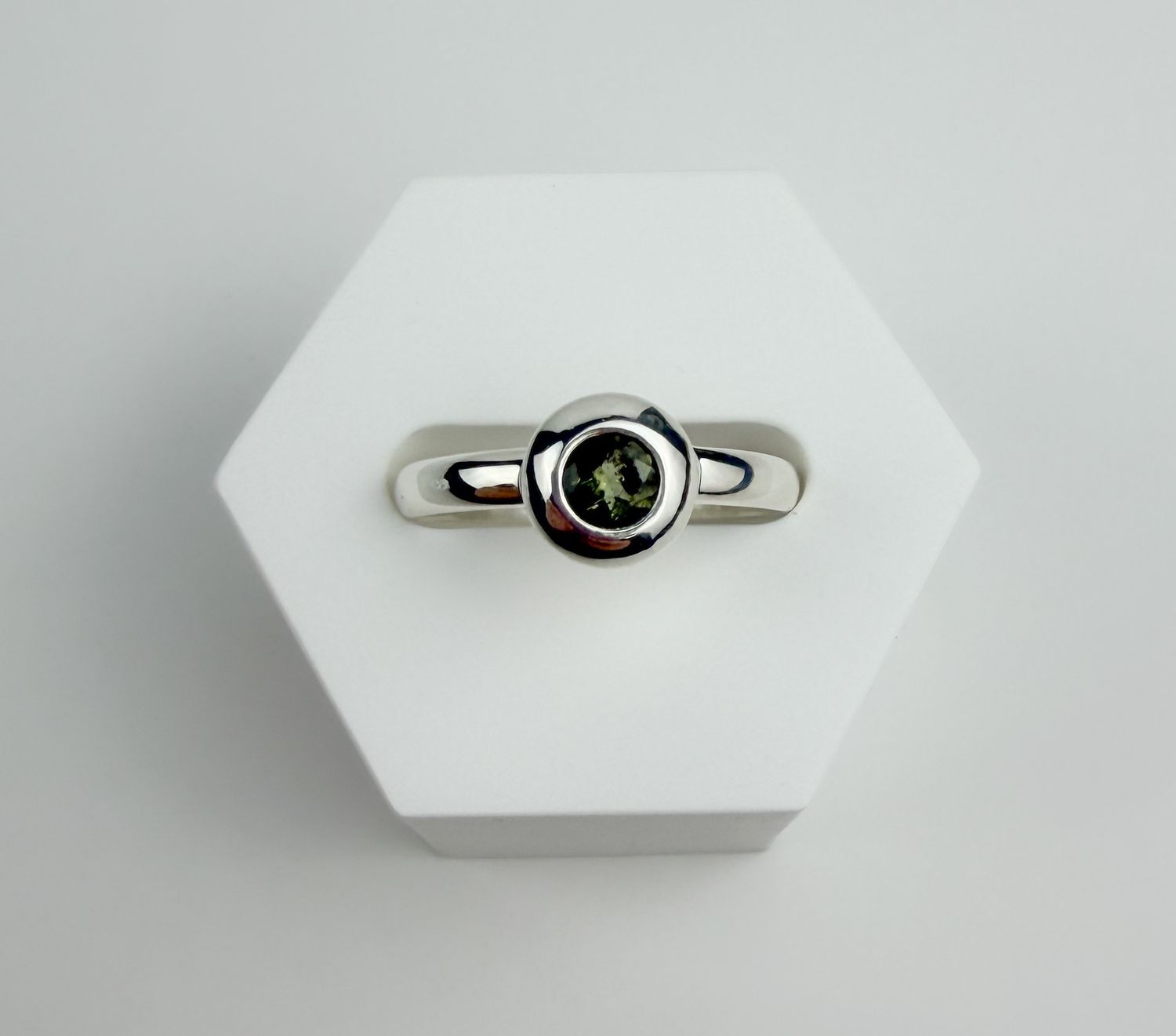 Moldavite Ring SS Size 6