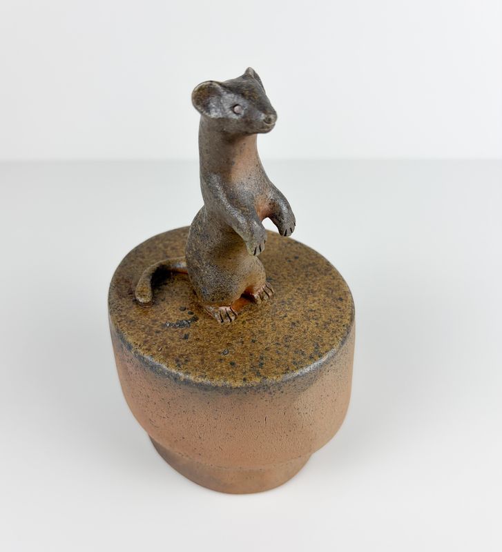 Weasle Lidded Box Woodfired 4.25x3x7"