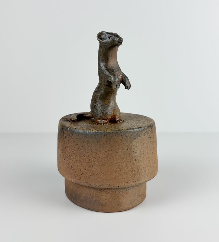Weasle Lidded Box Woodfired 4.25x3x7"