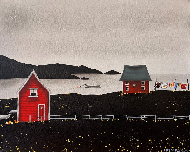 "A Fogo Island Frolic" 16x20" Acrylic & Charcoal