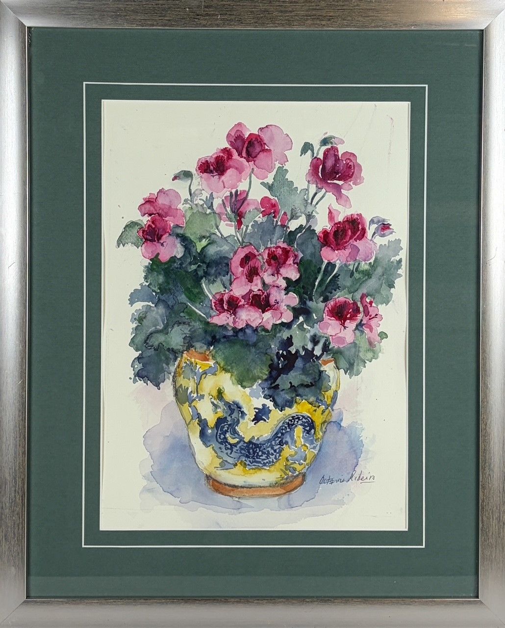"Royal Geraniums II" 10x15" Watercolour Framed 17.5x22"