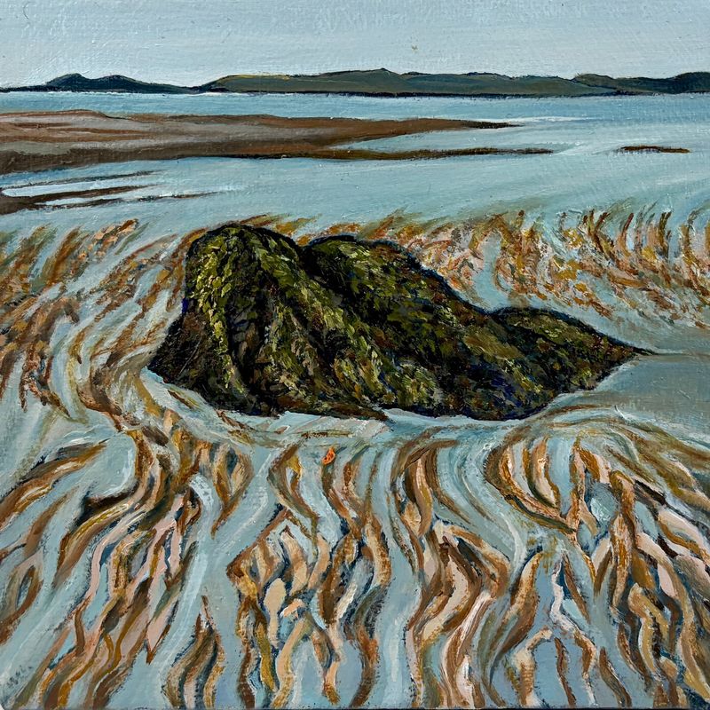 "Rocks &amp; Sand, Bayshore Beach NB" 6x6" Acrylic &amp; Oil on Canvas