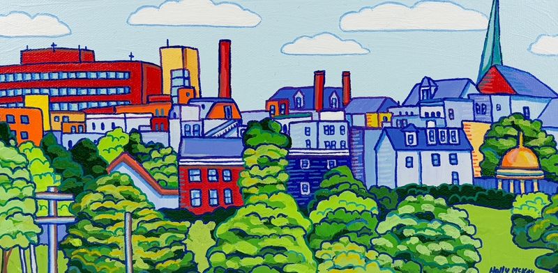 "View over Garden Street" 6x12" Acrylic Painting on Canvas