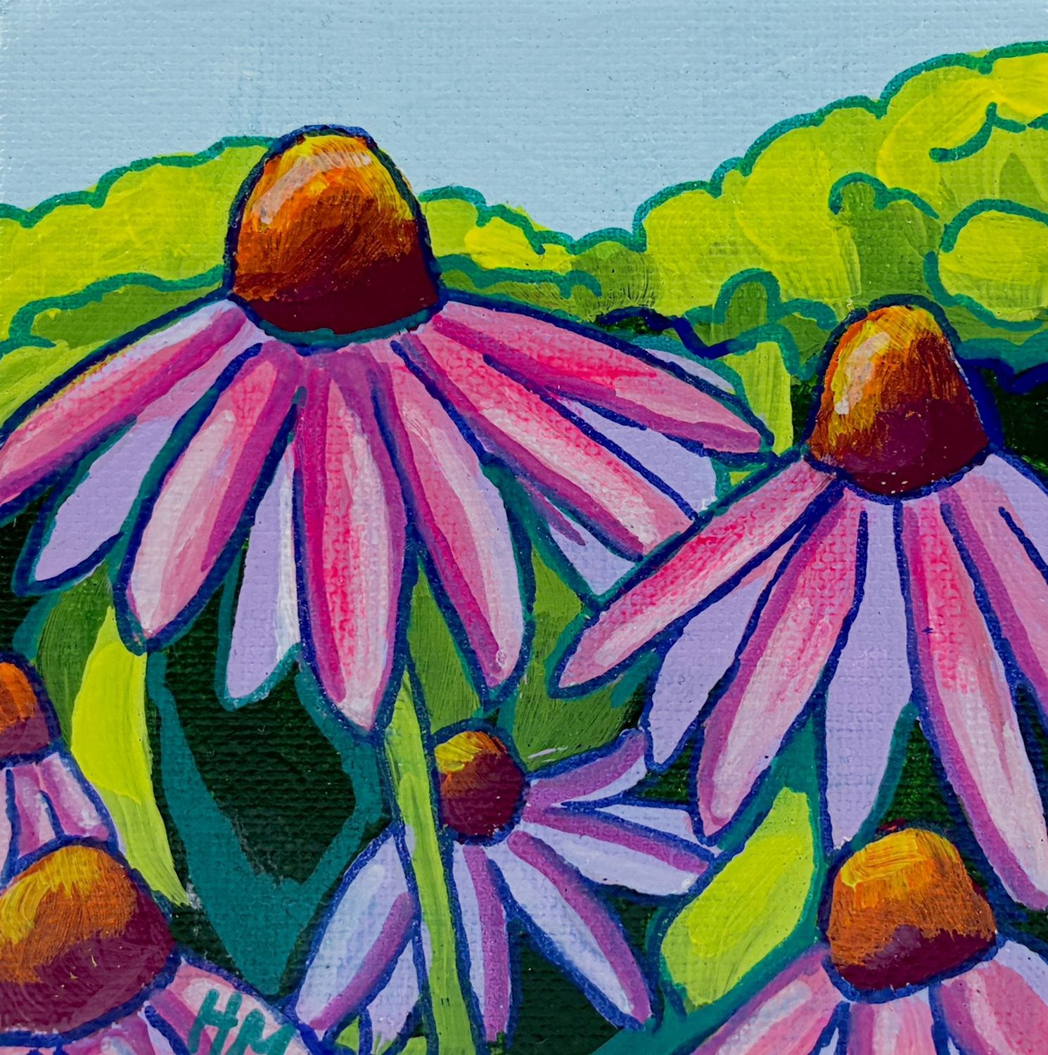 "Echinacea" 4x4" Acrylic Painting on Canvas