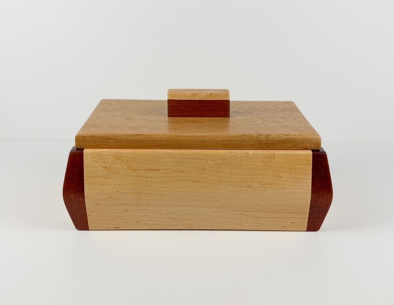 Birdseye &amp; Padauk, Maple Handle Lidded Wooden Box 10.5x7x5.25"