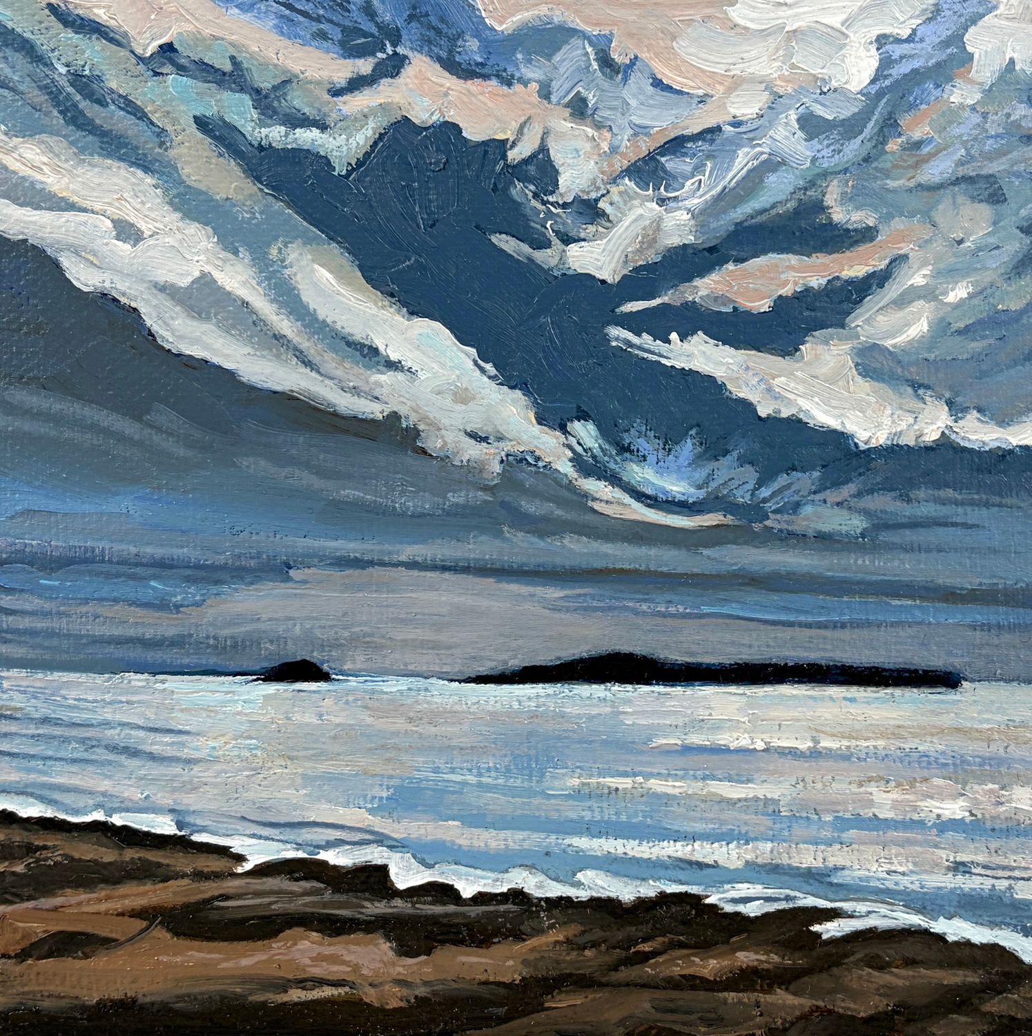 "Clouds, Saints Rest Beach NB" 6x6" Acrylic &amp; Oil on Canvas