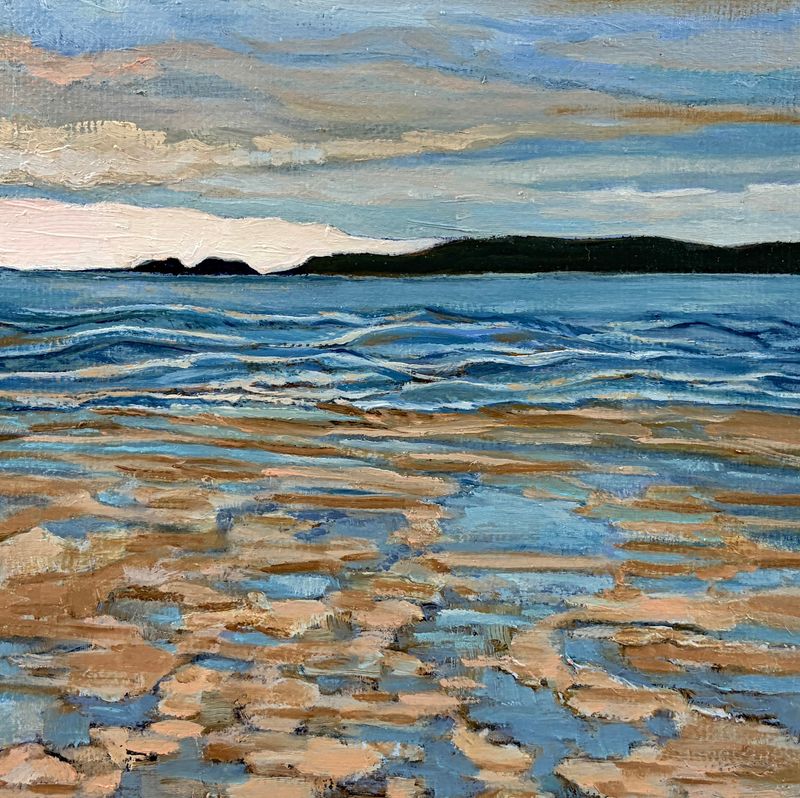 "Incoming Tide, Bayshore Beach NB" 6x6" Acrylic &amp; Oil on Canvas