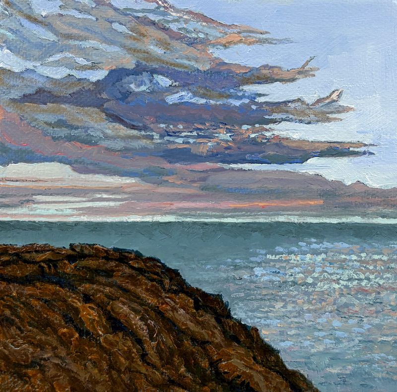 "Sunset, South Head Grand Manan Island NB" 6x6" Acrylic &amp; Oil on Canvas