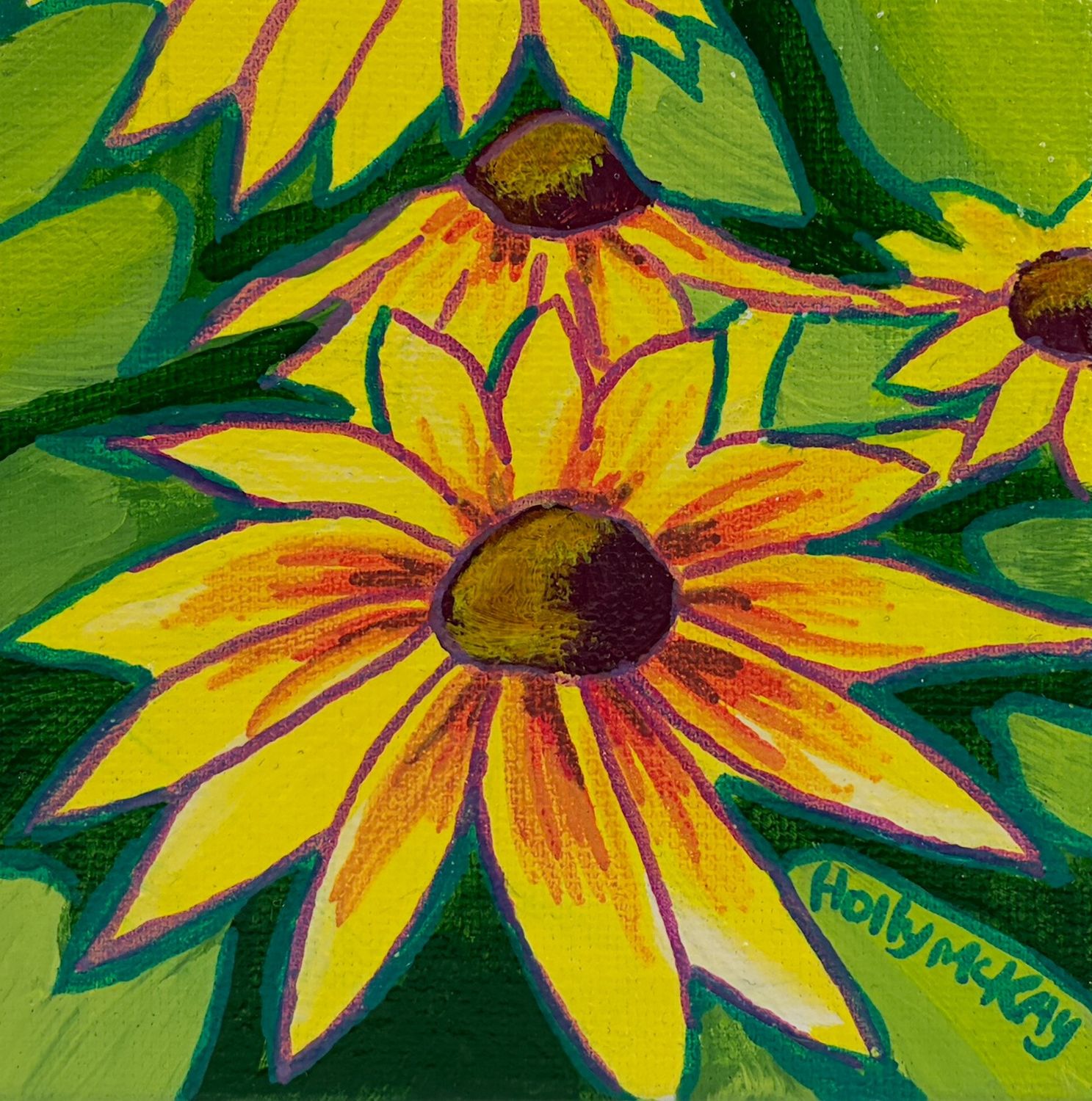 "Black Eyed Susan" 4x4" Acrylic Painting on Canvas