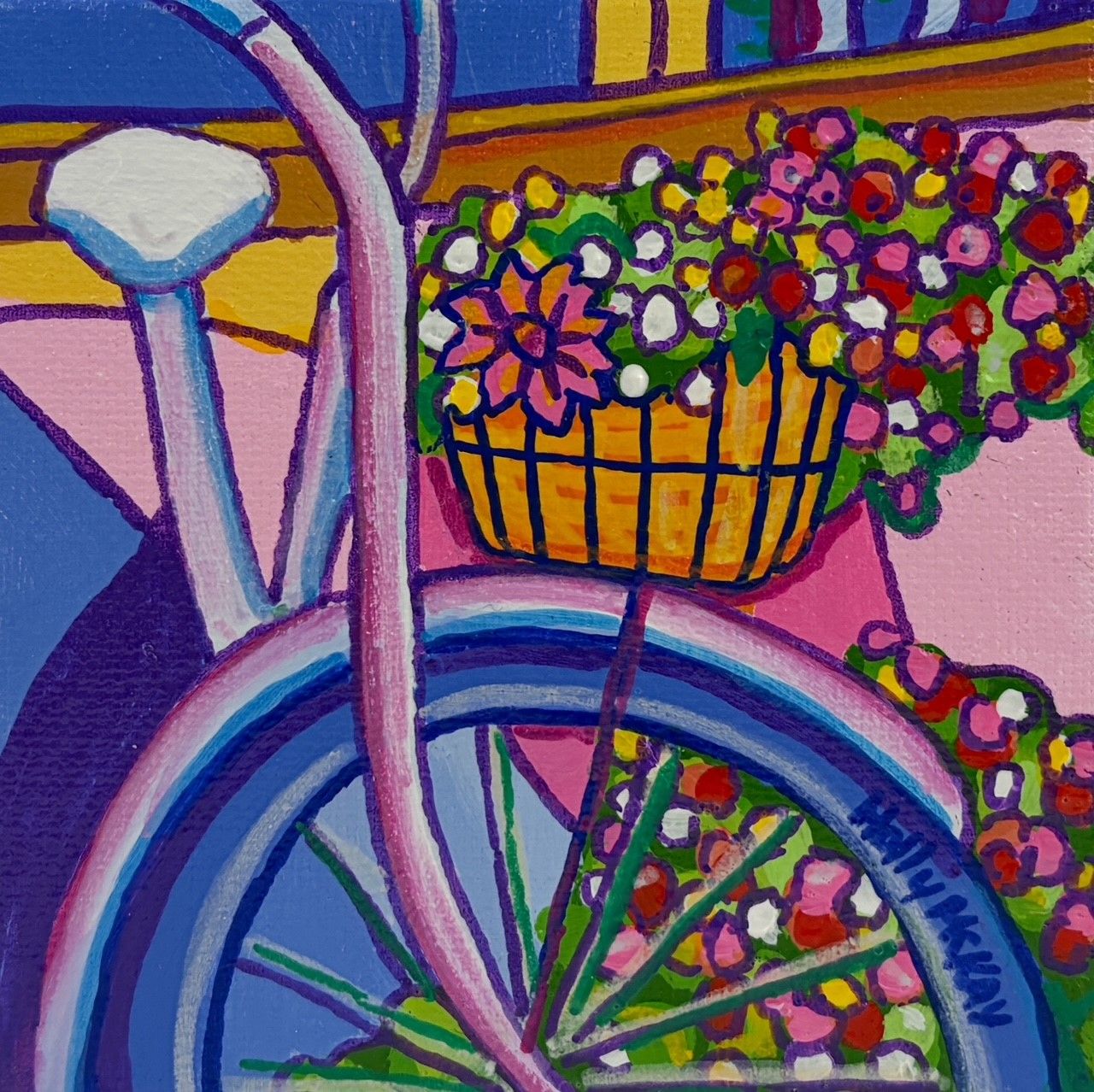 "Pink Bicycle" 4x4" Acrylic Painting on Canvas