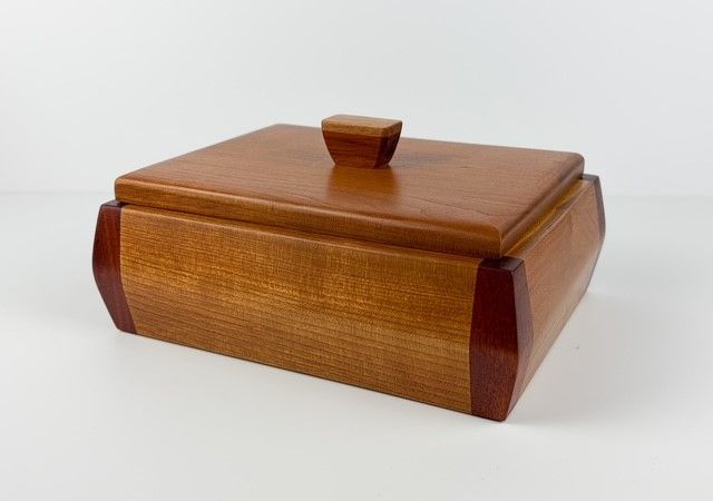 Cherry &amp; Padauk Lidded Wooden Box 7.25x9.25x4.25"